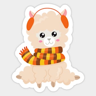 Autumn Llama, Cute Llama, Llama With Scarf, Alpaca Sticker